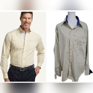 PAUL FREDRICK Non Iron 2 Ply Cotton W/ Contrast Trim. Yellow/blue. 16.5×35